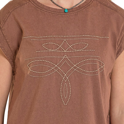 Womens Bootstitched Embroidery Rust Jersey Tee