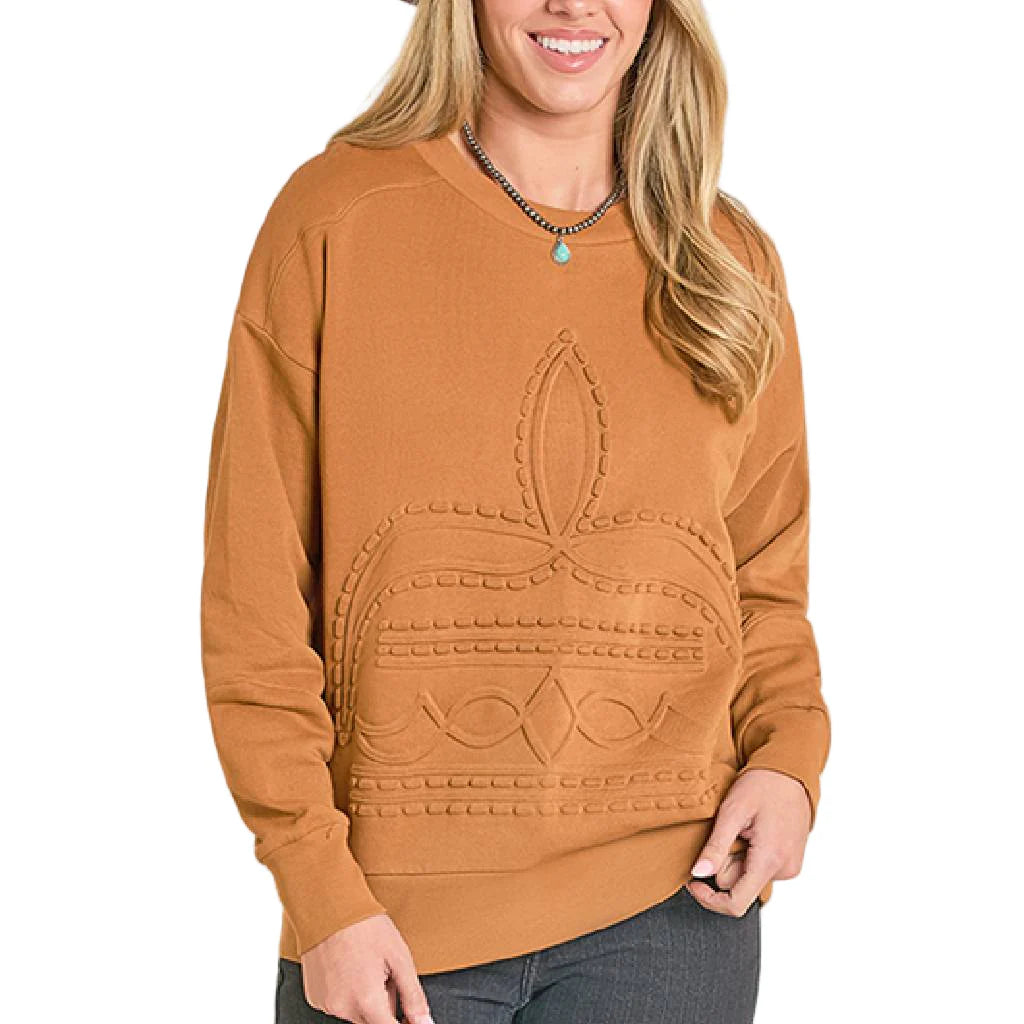 Womens Brass Bootstitch Embossed Crew Neck Sweathshirt