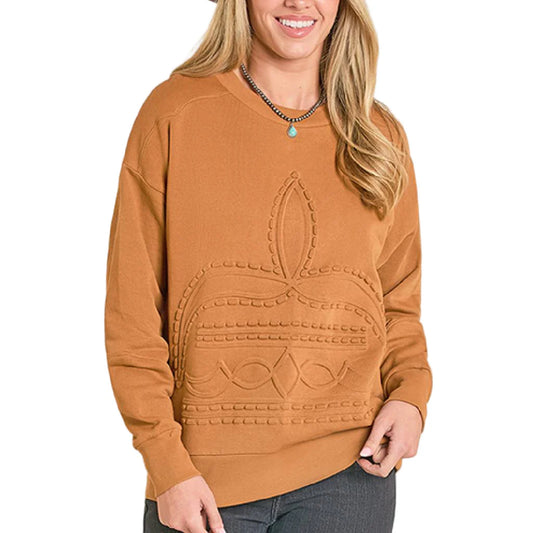 Womens Brass Bootstitch Embossed Crew Neck Sweathshirt