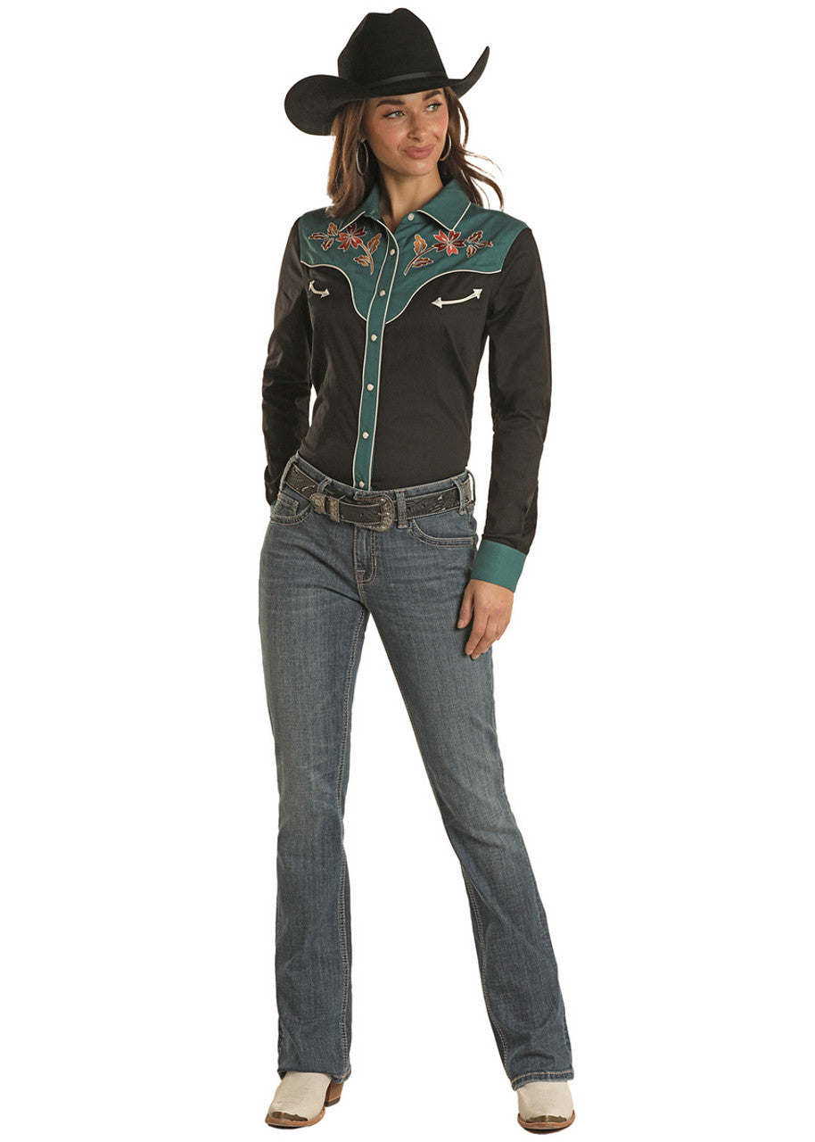 Retro Black/Teal Embroidered Shirt