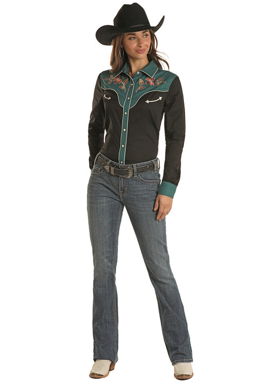 Retro Black/Teal Embroidered Shirt