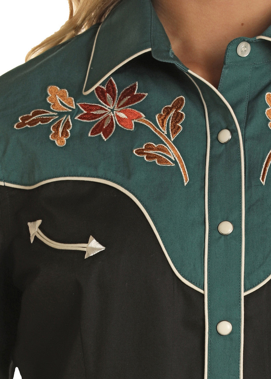 Retro Black/Teal Embroidered Shirt