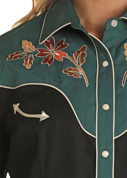 Retro Black/Teal Embroidered Shirt