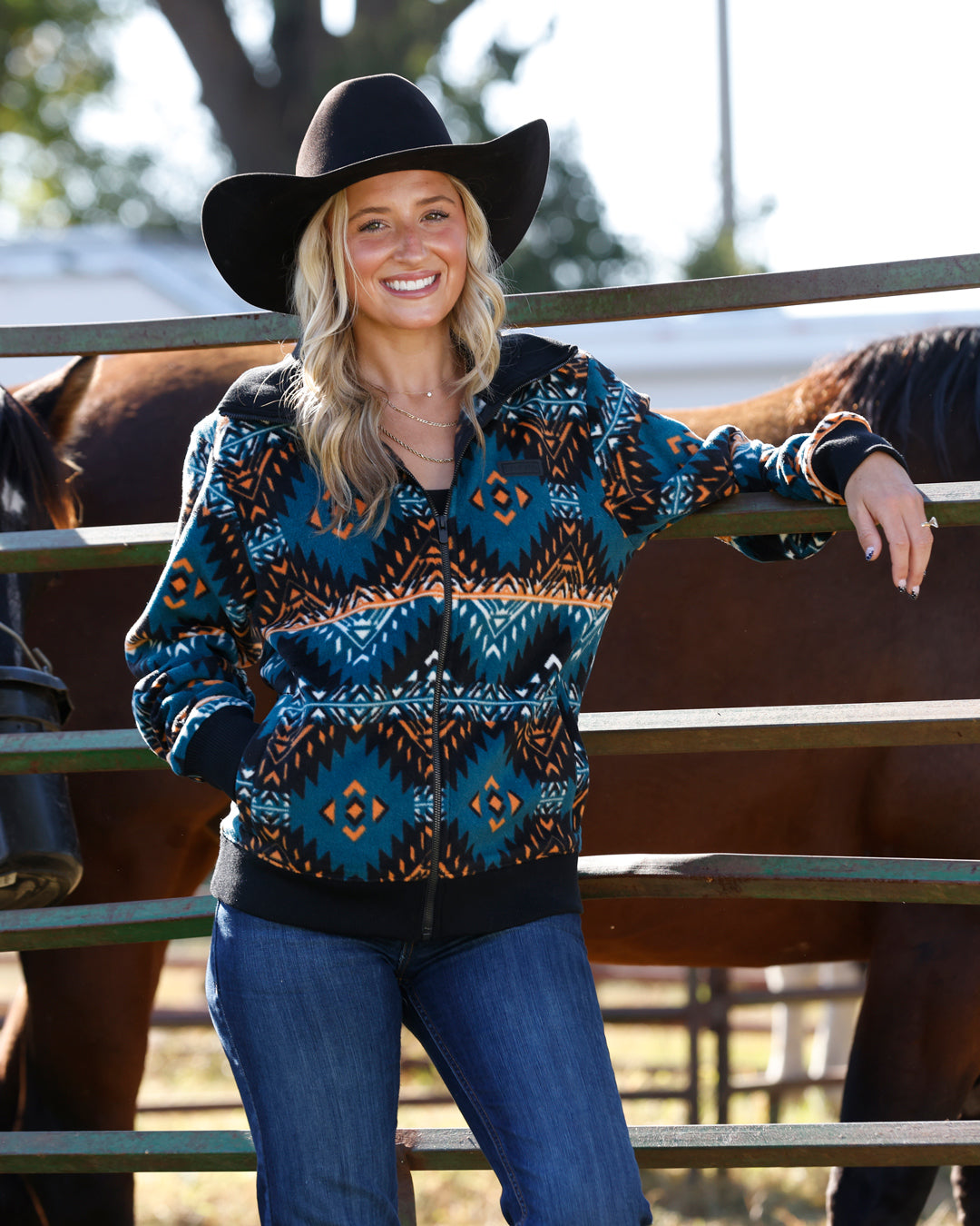 Cinch Womens Fleece Full Zip Blue/Orange Jacket