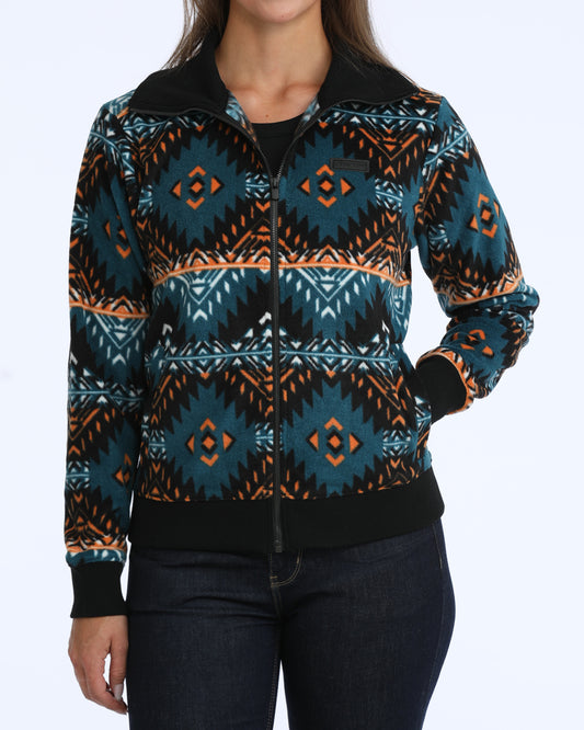 Cinch Womens Fleece Full Zip Blue/Orange Jacket