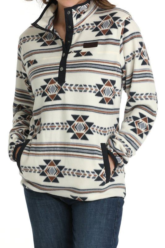Cream/Blue Aztec 1/4 snap Fleece