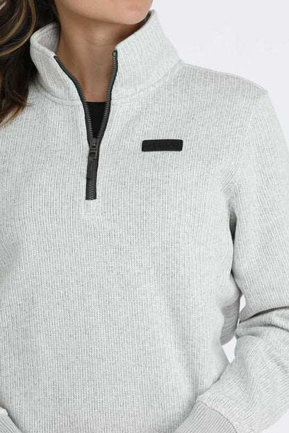 Womens Cinch 1/4 Zip Grey Textured Sweater Fleece Pullover