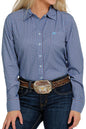 Womens Blue Print Cinch Shirt