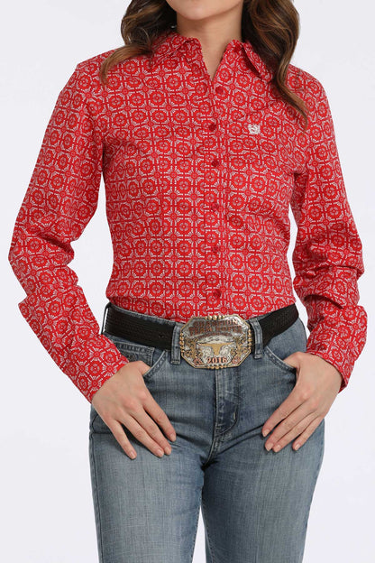 Womens Cinch Red Print Shirt