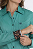 Cinch Womens Turquoise/Navy Stripe Tencel Button Shirt