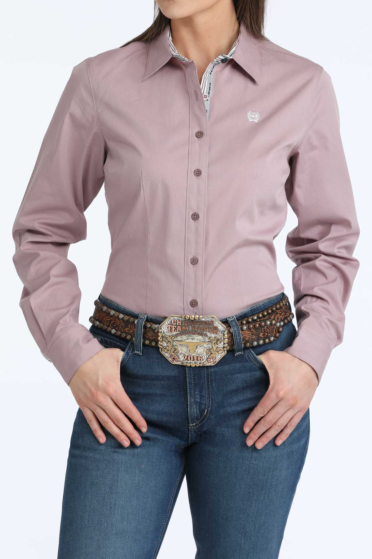 Womens Cinch Mauve Mini Stripe Shirt