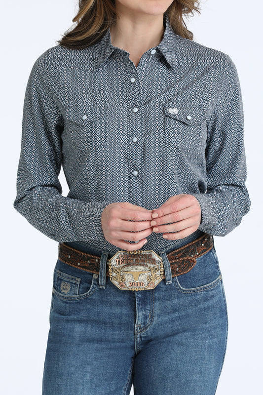 Cinch Womens ArenaFlex Navy/Pink Diamond Snap Shirt