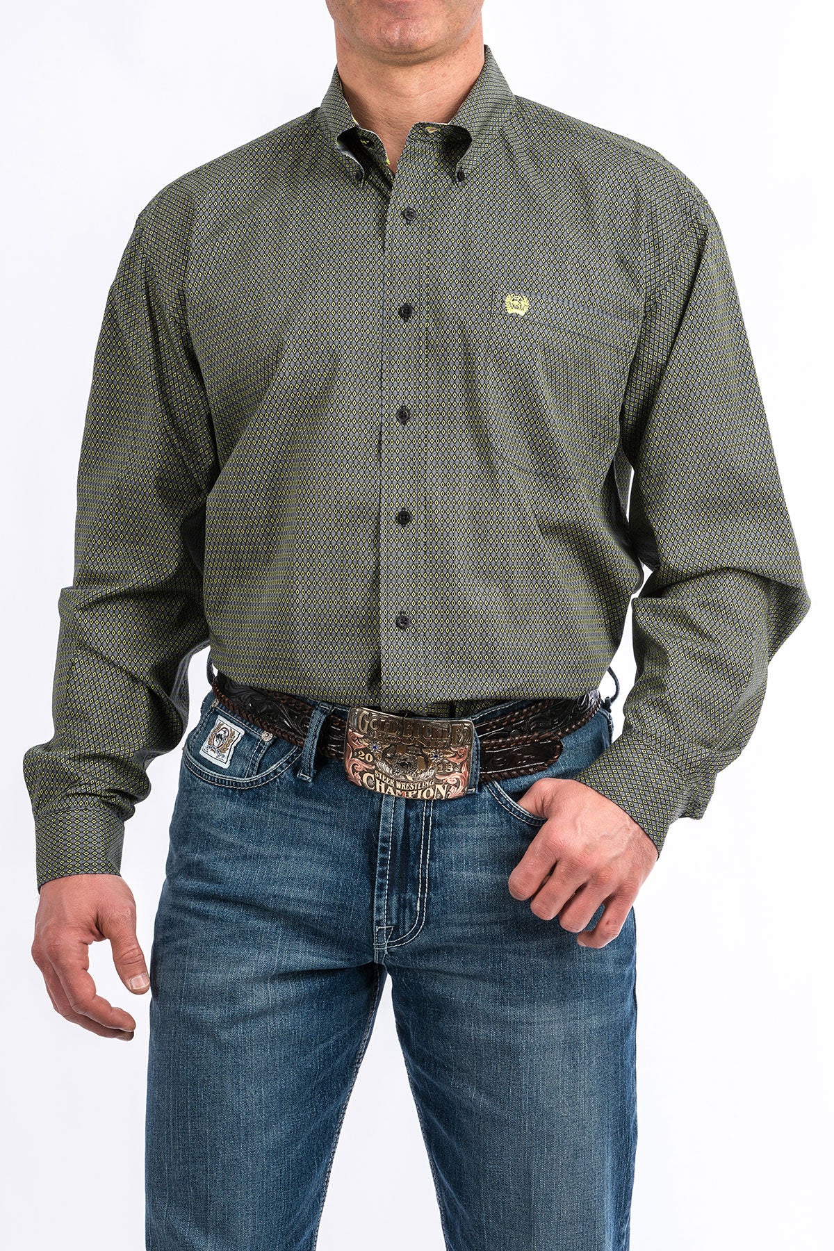 Mens Cinch Tencel Lime/Black Shirt
