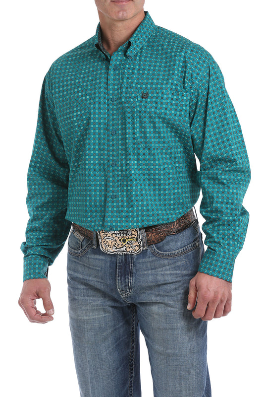 Cinch Green Geometric Print Shirt