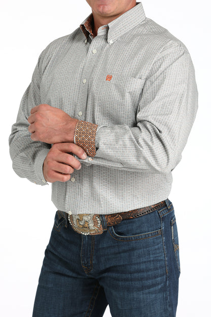 Mens Cinch Grey Long-Sleeve Print Buttondown