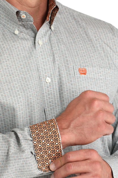 Mens Cinch Grey Long-Sleeve Print Buttondown