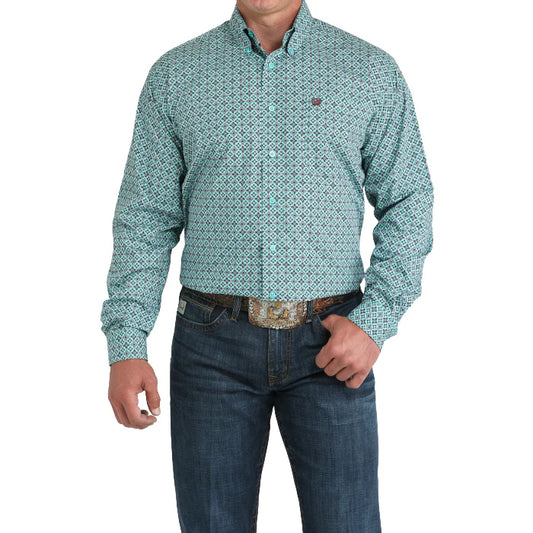 Mens Cinch Turquoise/Purple Print Classic Fit Shirt
