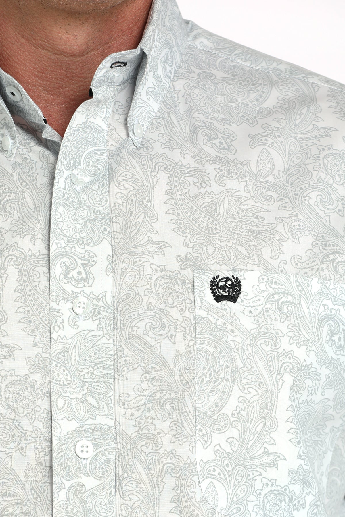 Mens Cinch Classic Fit Gray on White Paisley Print Shirt
