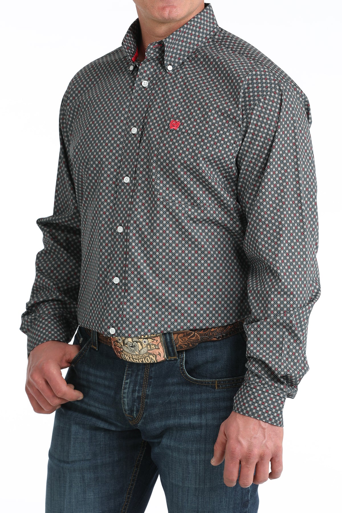 Cinch Mens Black/White/Red Print Shirt