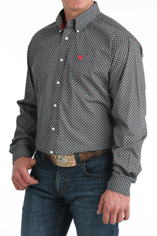 Cinch Mens Black/White/Red Print Shirt