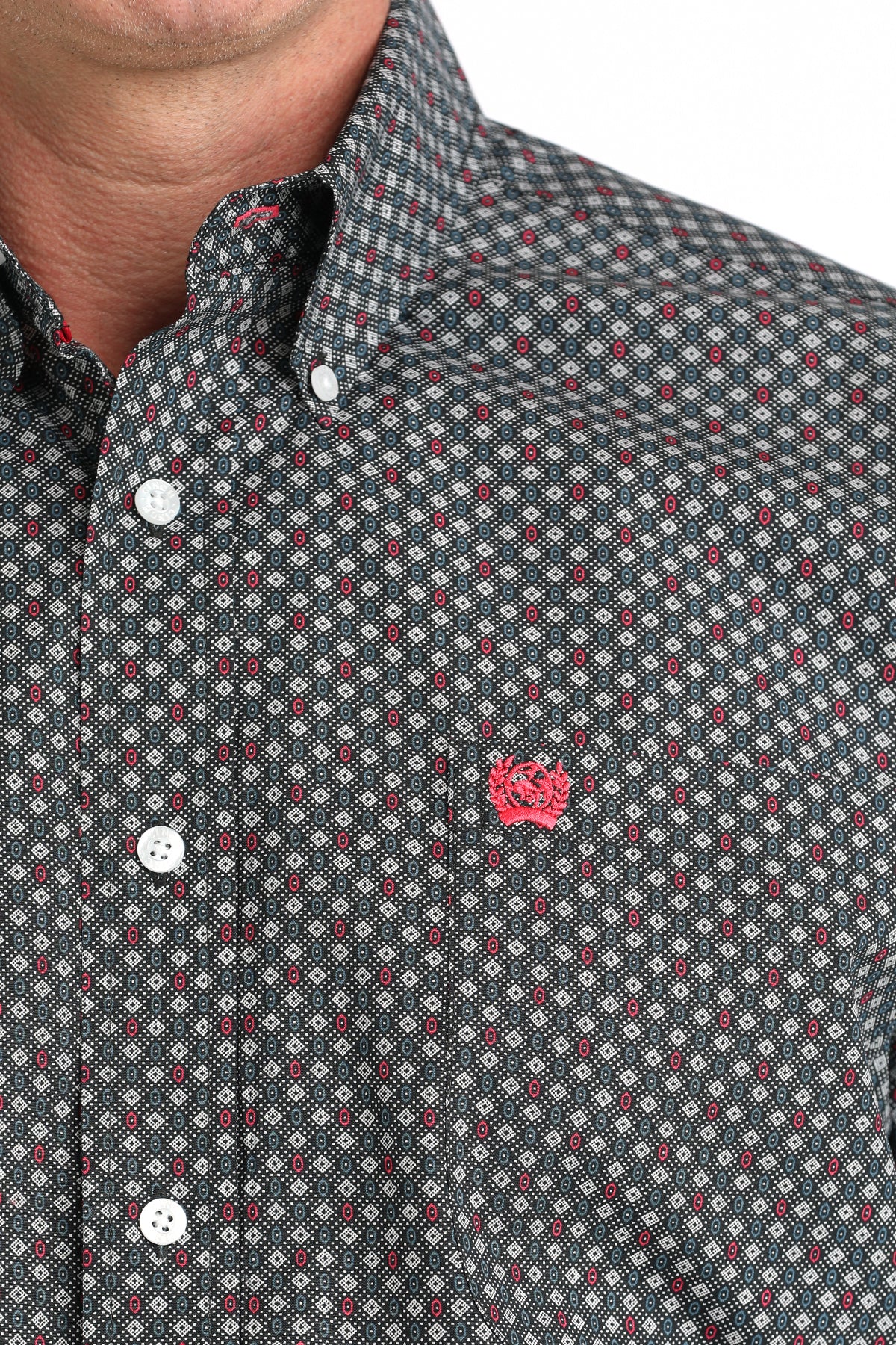 Cinch Mens Black/White/Red Print Shirt