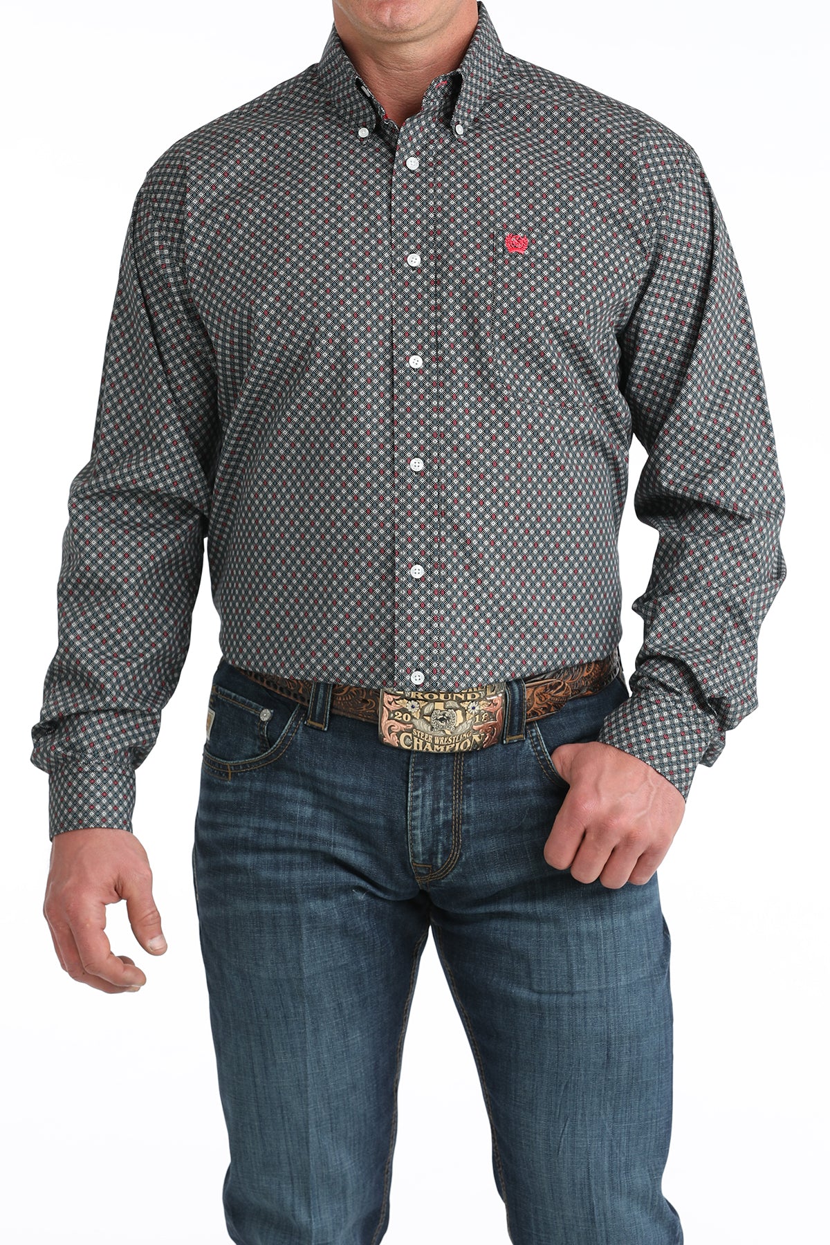 Cinch Mens Black/White/Red Print Shirt