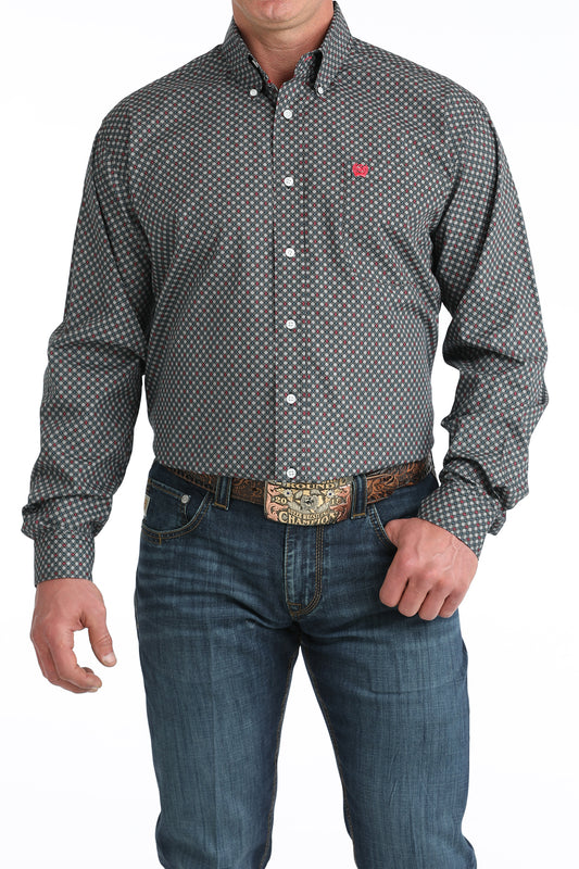 Cinch Mens Black/White/Red Print Shirt