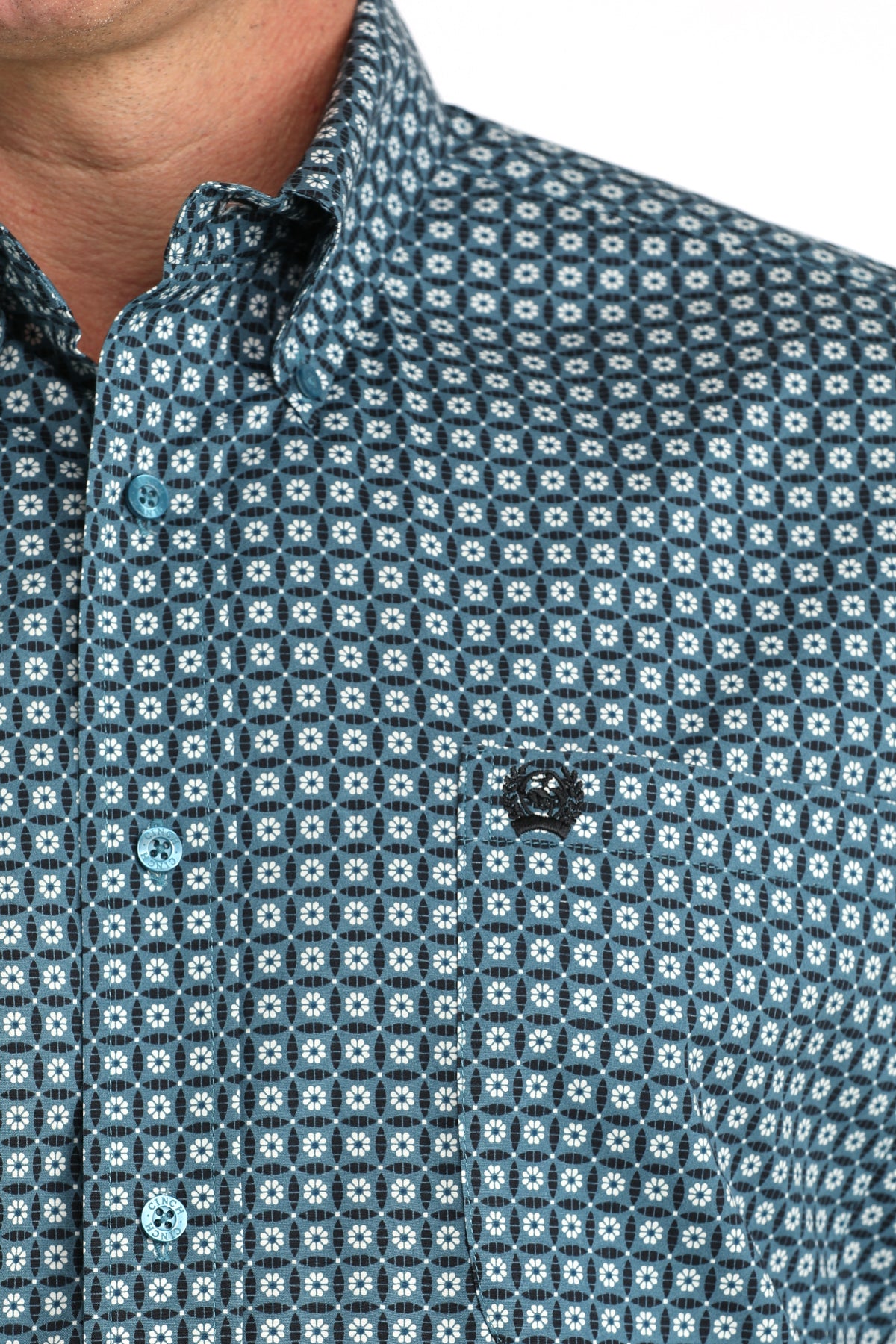Cinch Mens Teal/White/Black Geometric Print Shirt