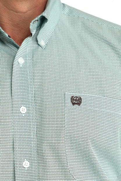 Mens Cinch Light Blue/Green Long Sleeved Button Shirt