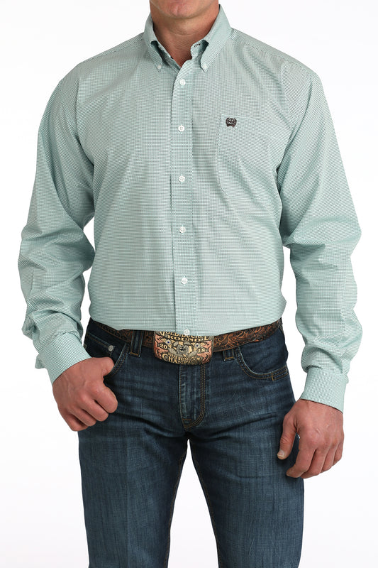 Mens Cinch Light Blue/Green Long Sleeved Button Shirt