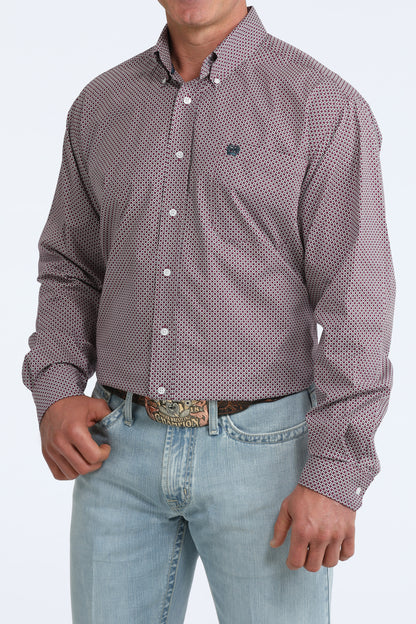 Mens Cinch Classic Fit Burgundy/Gray Print Shirt