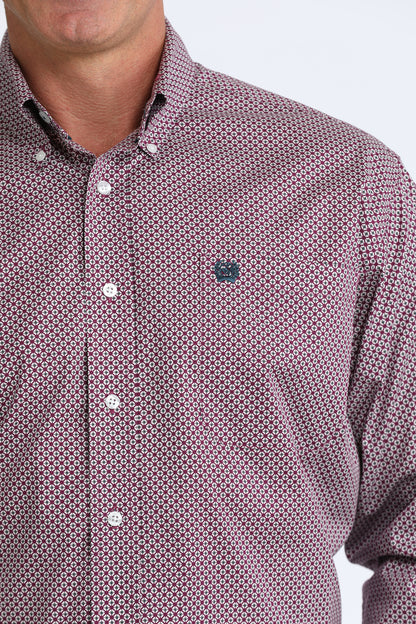 Mens Cinch Classic Fit Burgundy/Gray Print Shirt