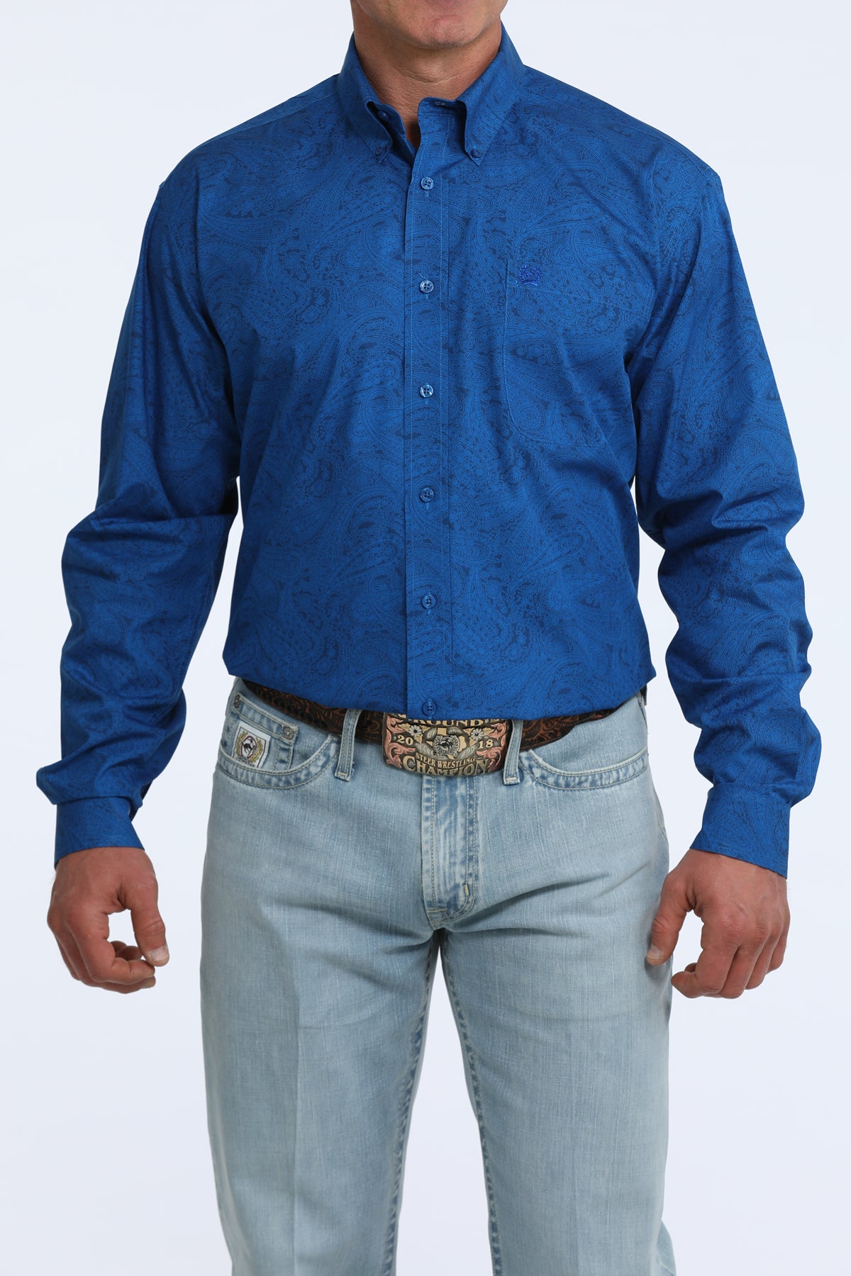 Cinch Mens Classic Fit Royal Blue Paisley Print Buttondown Shirt