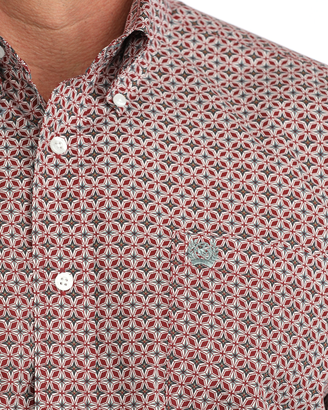 Cinch Mens Red/Grey Classic Fit Red/Grey Print Long Sleeve Buttondown Shirt