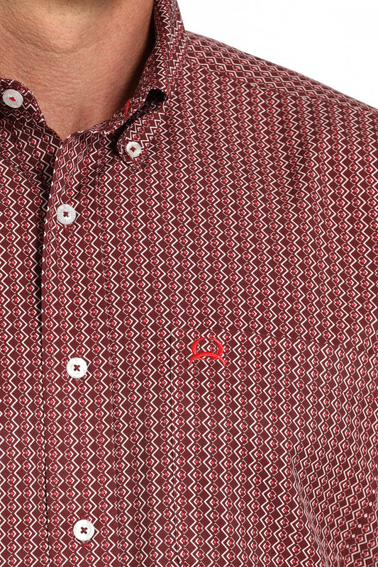 Mens Cinch Short Sleeve Arenaflex Burgundy Shirt