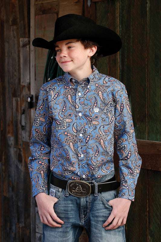 Blue/Orange Paisley Button