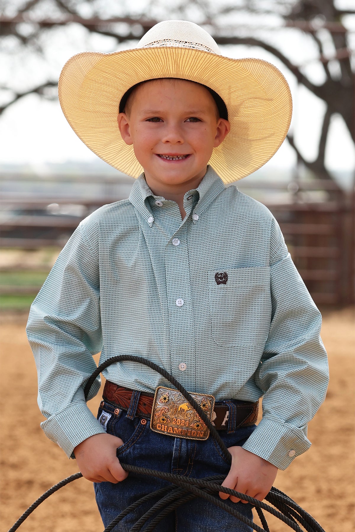 Cinch Boys Light Blue/Green Buttondown Shirt