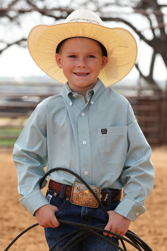 Cinch Boys Light Blue/Green Buttondown Shirt