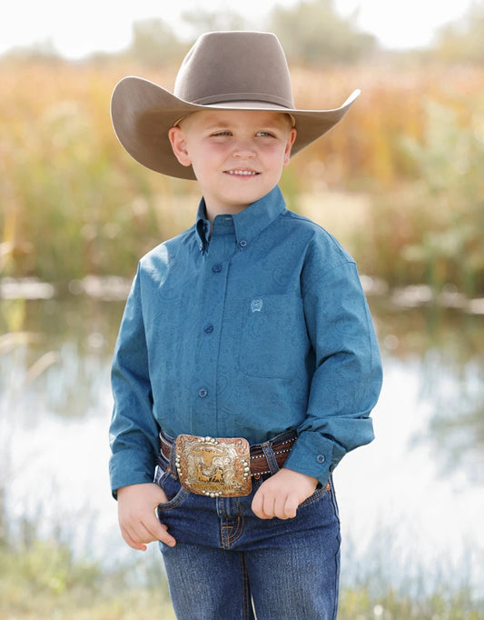 Boys Cinch Teal Tone On Tone Paisley Buttondown Shirt