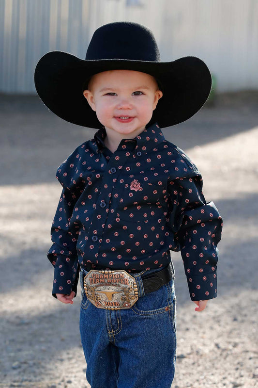 Cinch Toddler Boys Dark Navy/Salmon Print Long-sleeved Shirt