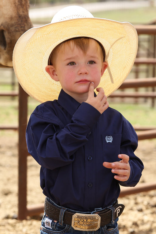 Cinch Toddler Boys Navy Solid Long Sleeved Shirt