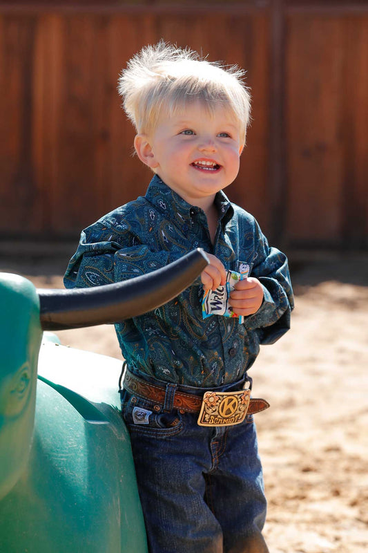 Infant Boys Teal Paisley Shirt