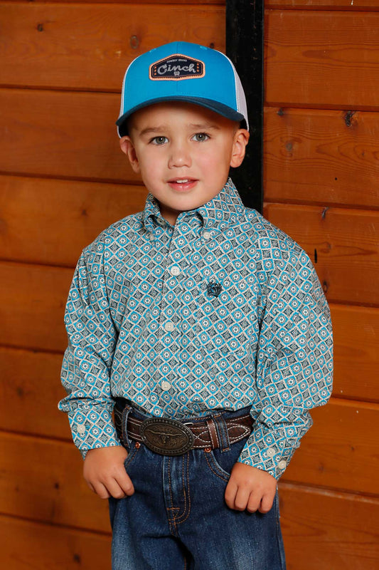 Cinch Baby/Toddler Turquoise Medallion Print Button Shirt
