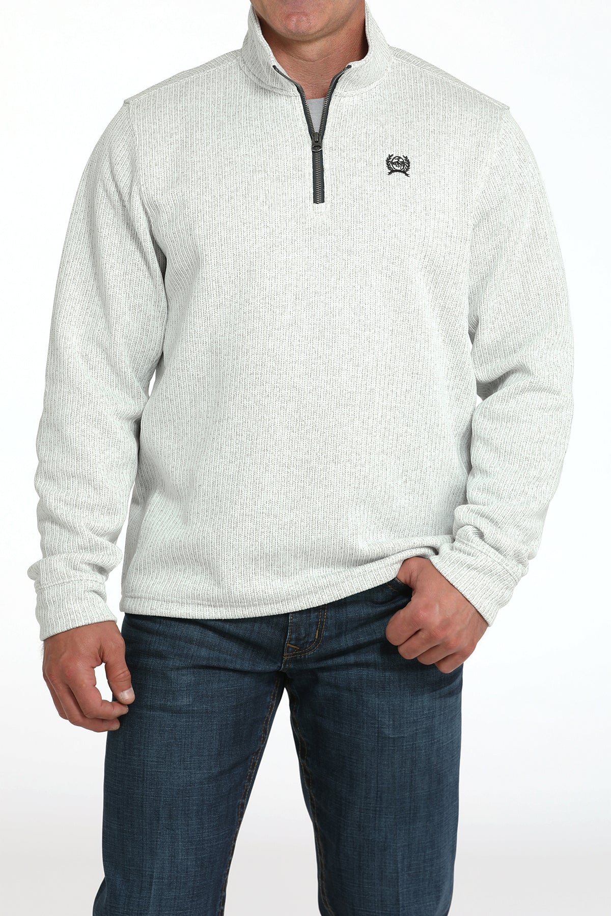Cinch Mens 1/4 Zip Grey Pullover Textured Fleece Sweater