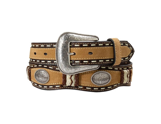Mens Nocona Rawhide laced Scalloped Tan with Conchos Belt