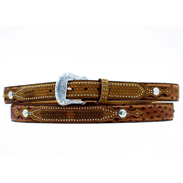 Mens Nocona  Brown Ostrich Belt with braided, studded & concho overlays