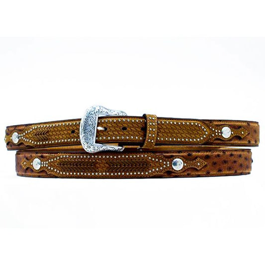 Mens Nocona  Brown Ostrich Belt with braided, studded & concho overlays