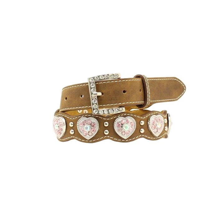 Girls Pink Heart Crystal Brown Belt