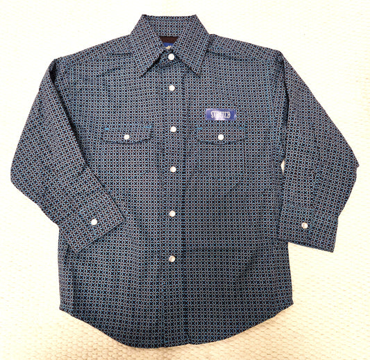 Boys Panhandle Slim Turquoise/Navy Snap Western Shirt