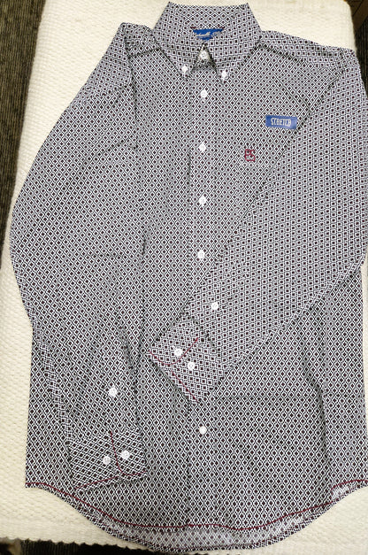 Panhandle Slim Rough Stock White/Black/Grey/Red Geometric Print Buttondown